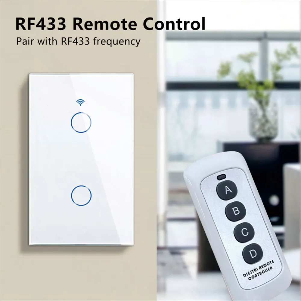 Tuya US WiFi Smart Wall Switch RF433 1/2/3/4 Gang No Neutral Wire Touch Sensor LED Light Switches Smart Home Alexa Google Home - Image 4